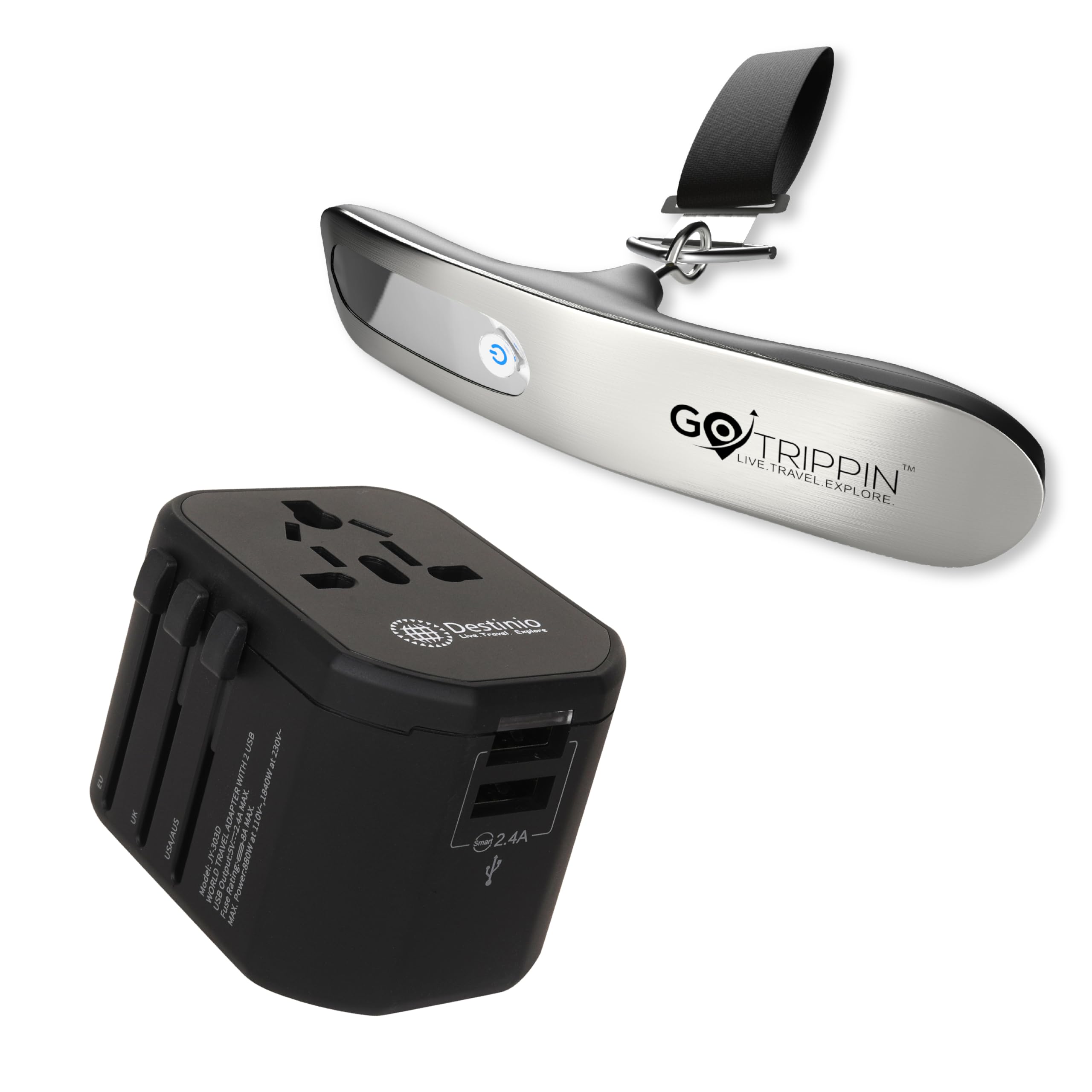 GoTrippin by Destinio Weight Machine for Luggage - 50 kg capacity, Steel body, Lifetime replacement - Luggage Weighing Scale for travel, flights, bags & baggage (Silver) (Luggage Scale + Adapter) (B0D1GF5Y9K) Amazon Price History, Amazon Price Tracker