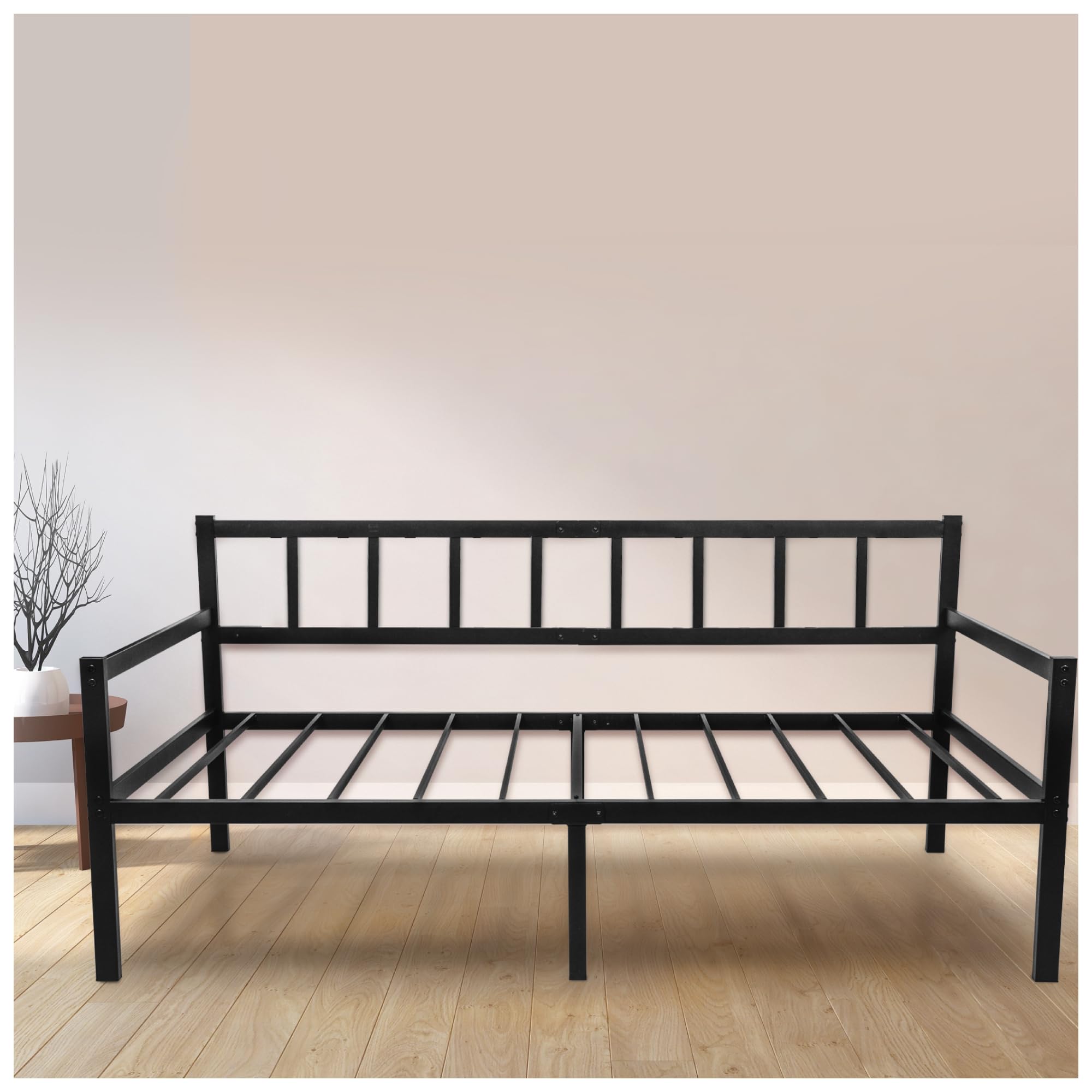 Dreamzie Tagesbett Metallbett 2-1 - Bettsofa 92x202cm - Bettgestell für Matratzen 90x190cm - Schlafsofa mit Lattenrost - Einzellbett - Metall Schwarz