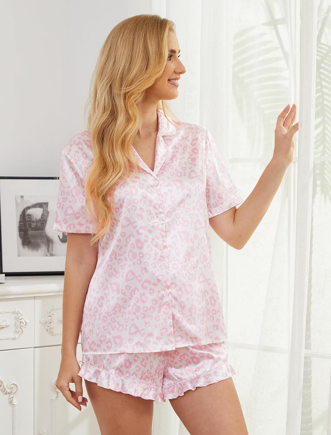 Silk Pajamas for Women Satin Womens Pajama Sets Short Sleeve Set 2-Piece Sleepwear - Image 4