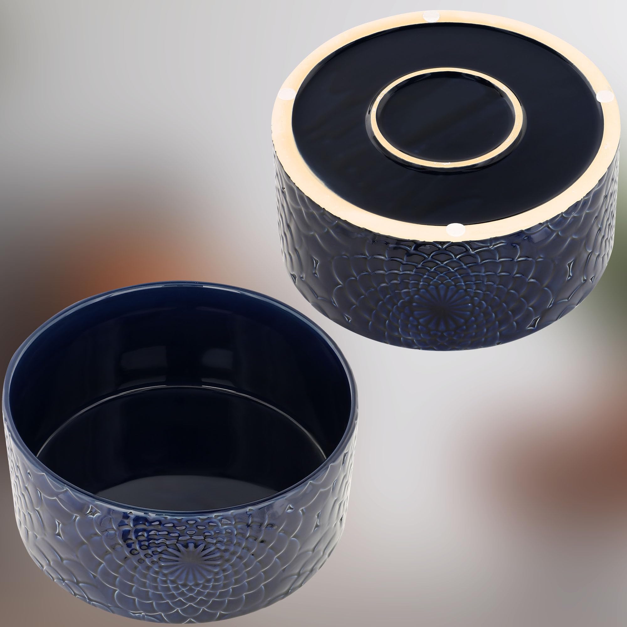 KOTARBAU Bac à plantes, en céramique, bleu cobalt, hauteur : 13 cm, diamètre : 28 cm, grand pot de fleurs, plat et rond, pour l'extérieur