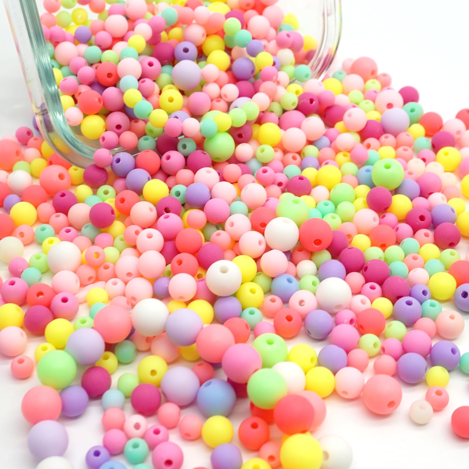 FINEASYFINEASY 900pcs Acrylic Beads, Matte Frosted Round Beads, Assorted Sizes 6/8/10mm, Pastel Macaron Color, Perfect for Jewelry Making & DIY Projects
