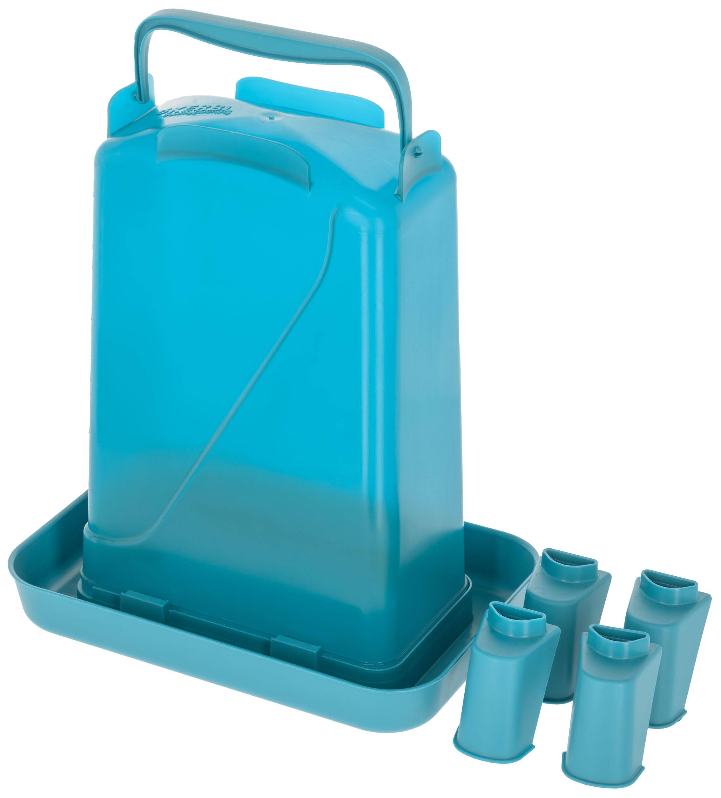 Kerbl Hobbyfarming Abbeveratoio in plastica con piedini, Alimentazione automatica dell'acqua, Supporto stabile, Resistente alle intemperie, Con maniglia per il trasporto, Piano trasparente, 5.5L, blu