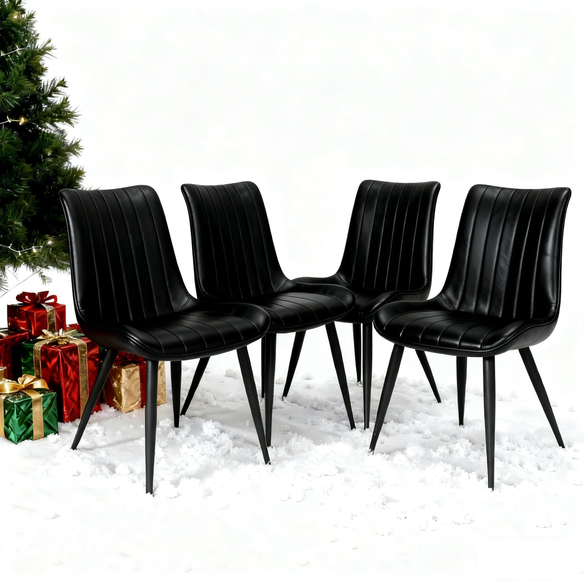 JMGJOY Black Dining Chairs Set of 4, Modern Faux Leather Upholstered Dining Room Chairs with Sturdy Metal Legs, Mid-Century Style Comfortable Seating for Kitchen, Living Room, Office, and Dining Room — image 1