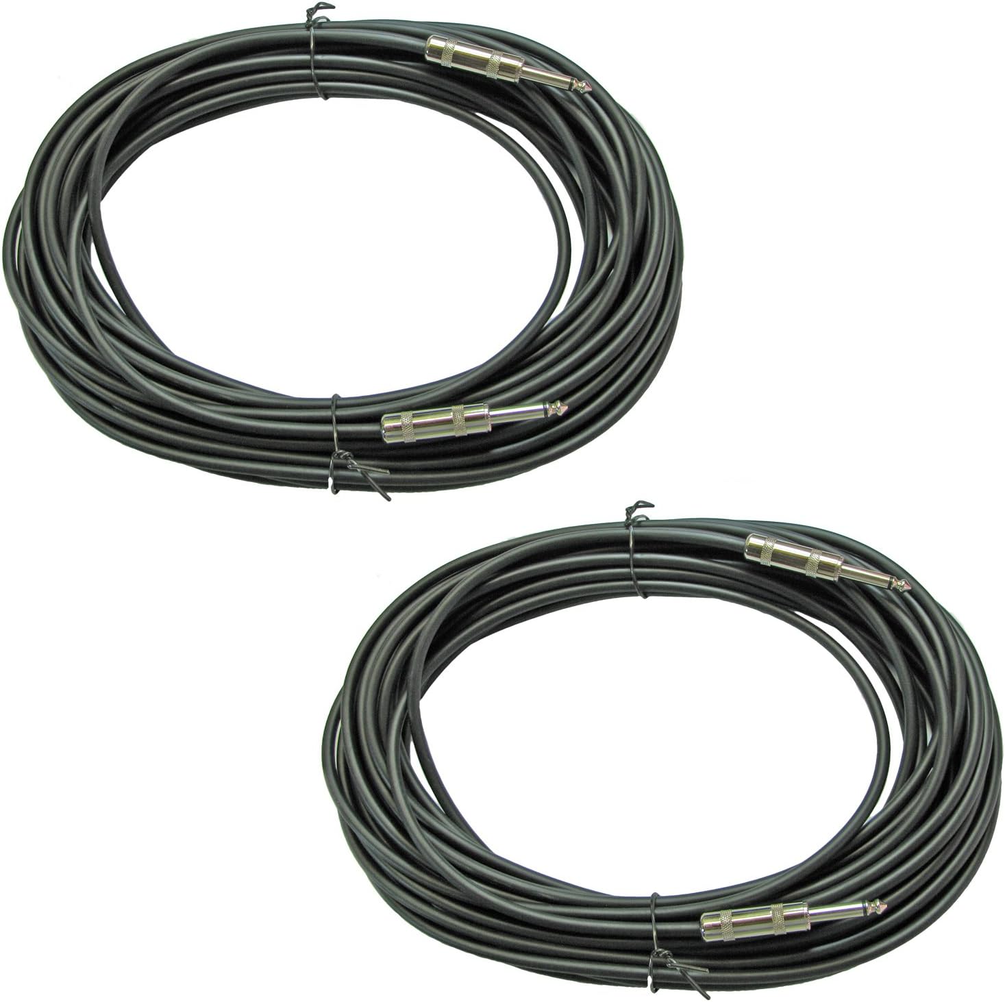 2 Pack: 50 Ft 1/4 to 1/4 Shielded Instrument Cables for Powered Speakers