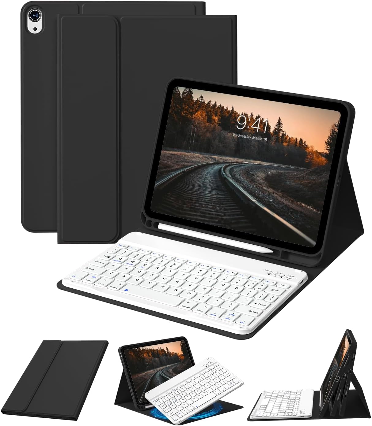 for iPad (A16) 11th/10th Generation Case with Keyboard, 11 Inch/10.9 Inch iPad (2025/2022), Detachable Wireless Bluetooth Keyboard, Stand Folio Cover with Pencil Holder, Sky Blue