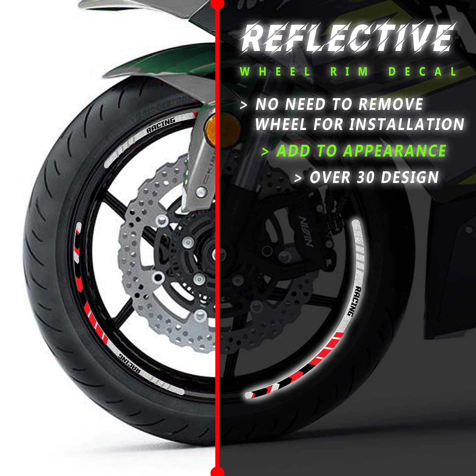 Amazon.com: MC MOTOPARTS Adhesivo de rayas de rueda reflectante
