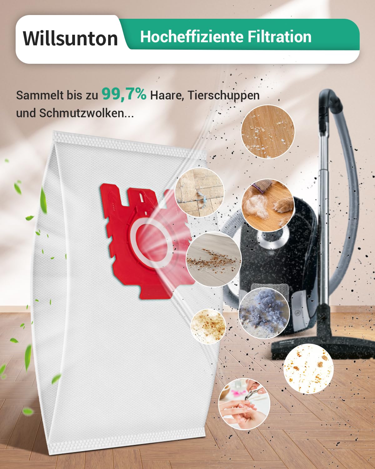 10 Stück FJM 3D Staubsaugerbeutel für Miele Hyclean Pure FJM Staubsauger für Complete C1, Compact C1 C2 S4 S6 S241 S290 S300i S500 S700 S4000 S6000 Serie, Mit 4 Motorschutzfiltern & 4 AirClean Filter