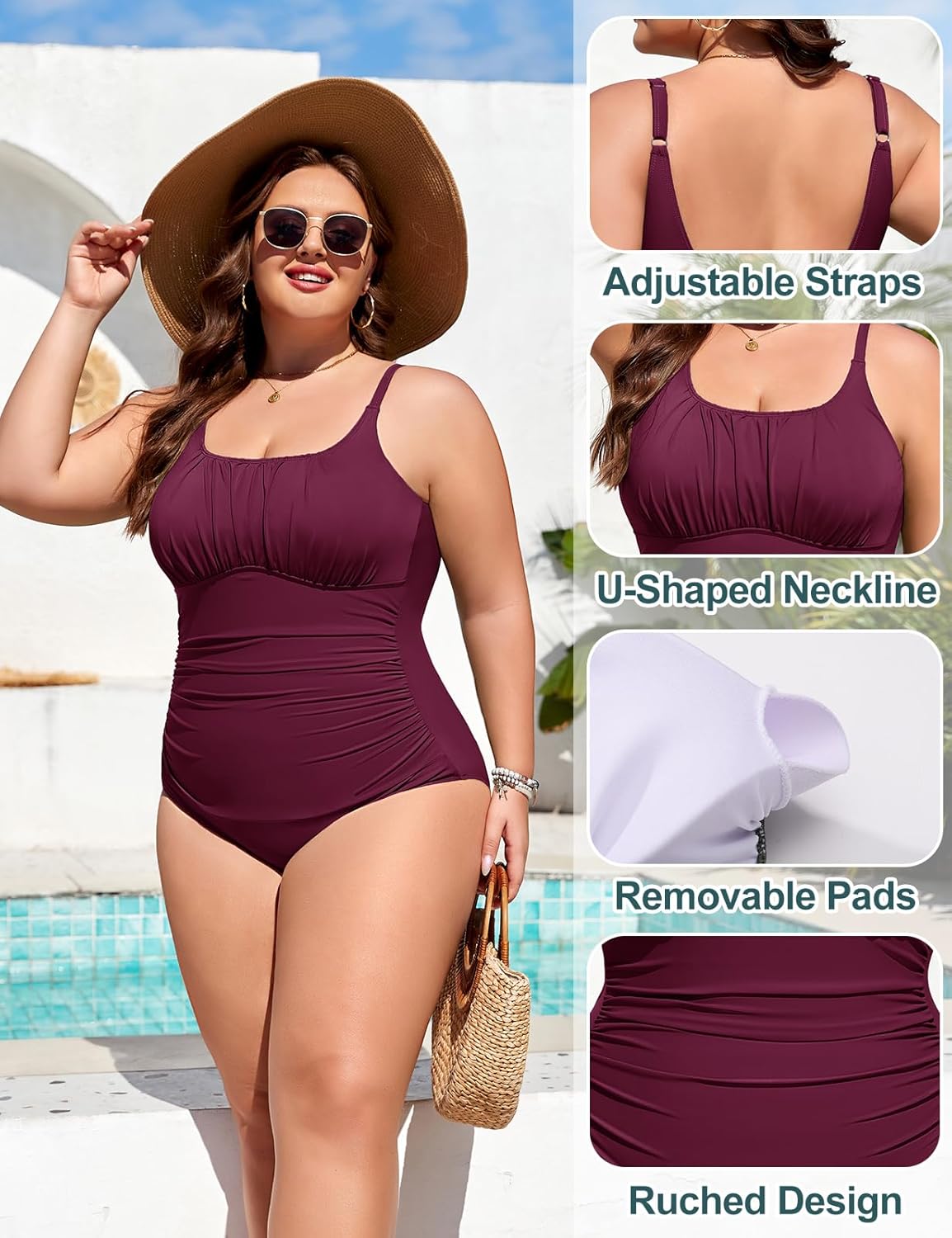 Plus Size Bathing Suit for Women Tummy Control One Piece Swimsuit Push Up Modest Swim Suits Adjustable Straps L-4XL - Image 4
