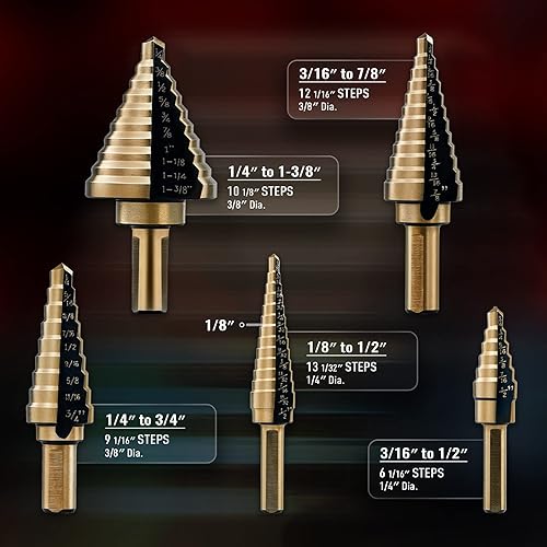 Miniatura 2 de CO-Z HSS juego de brocas escalonadas de cobalto para 50 tamaños de agujeros con estuche de aluminio 5 piezas