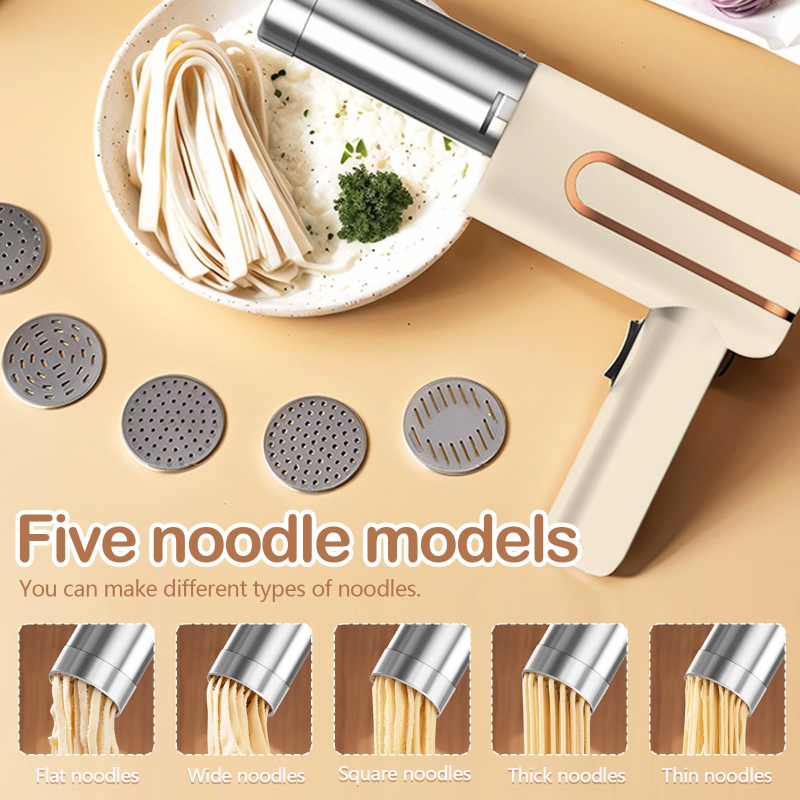 Maquina Pasta, 40W Maquina Pasta Fresca 4000 Mah Maquina Para Hacer Pasta Prensa Para Pasta Con 5 Modos Para El Hogar Al Aire Libre Camping Restaurante