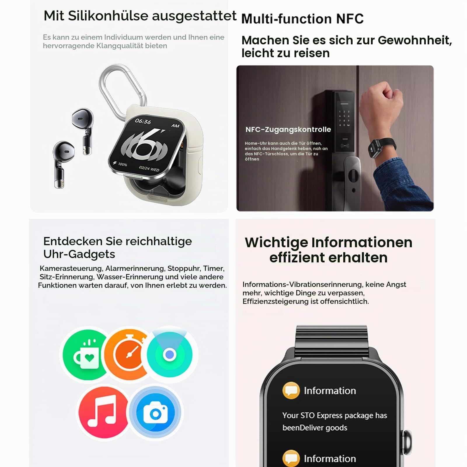 findtime Smartwatch mit Kopfhörer 2in1 Laufuhr Herren Schrittzähler Pulsuhr Blutdruck Fitnessuhr Schlaftracker Sportuhr In Ear Kopfhörer Uhr mit Kabelloses Headset Smart Watch Telefonfunktion NFC