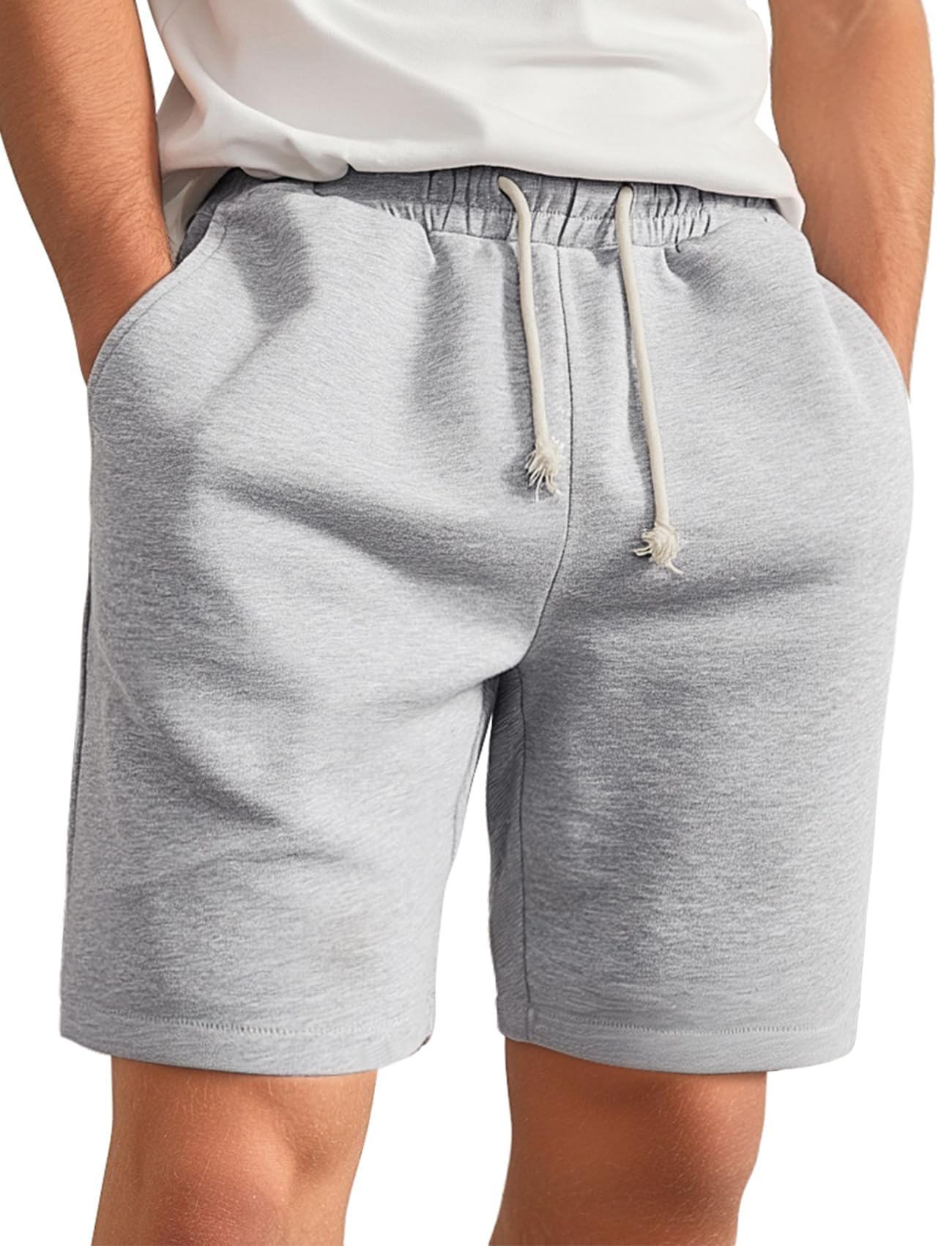Mens Sweat Shorts with Pockets, Cotton Knit Lounge Jogger Athletic Short Pants 9" Inch Inseam Drawstring Elastic Waist