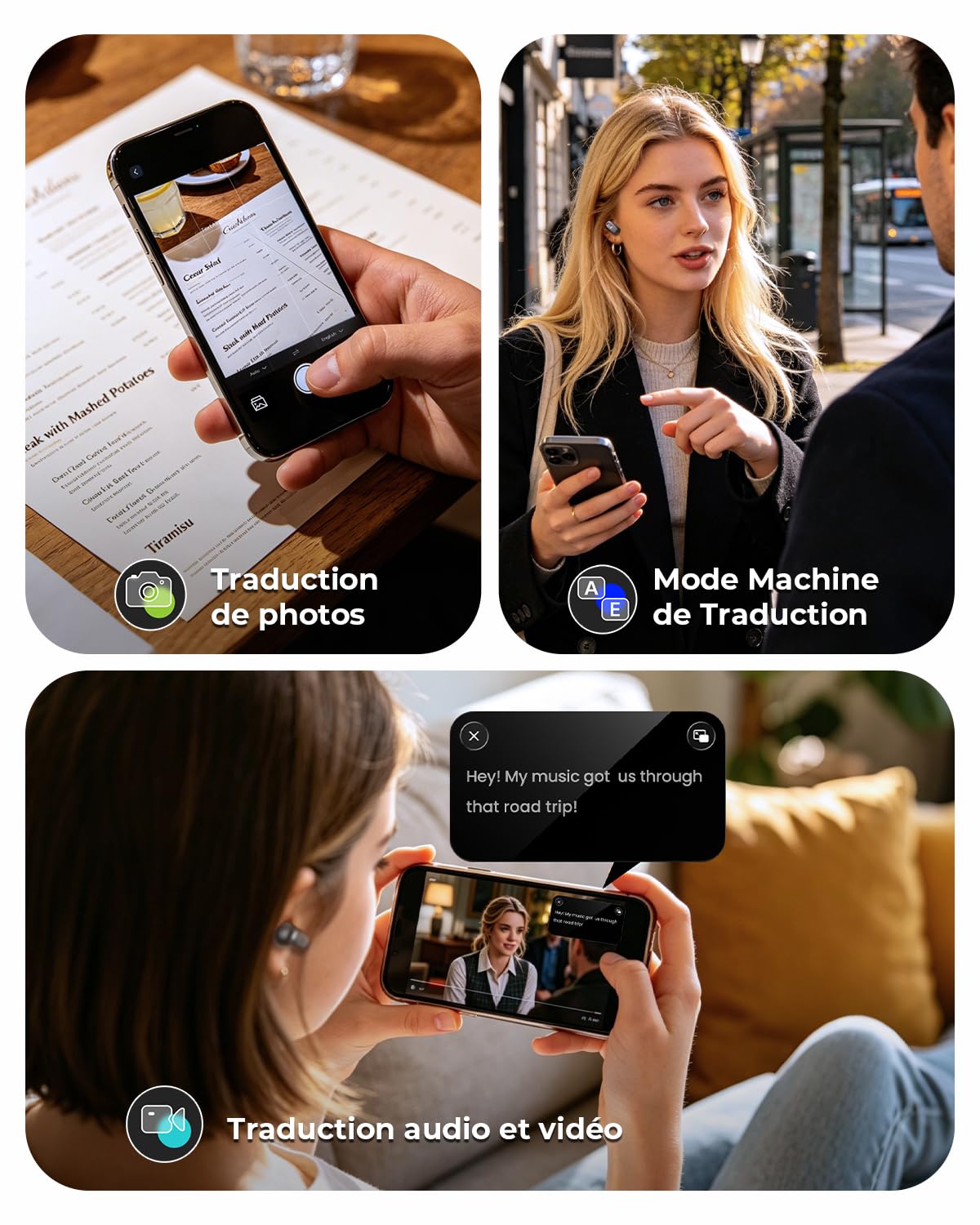 NE75 Écouteur Traducteur Instantané IA 165 Langues 6 Modes | Écouteurs Bluetooth Sans Fil avec Réduction de Bruit ANC et 40H Batterie, pour Voyage Affaires et Apprentissage, Noir