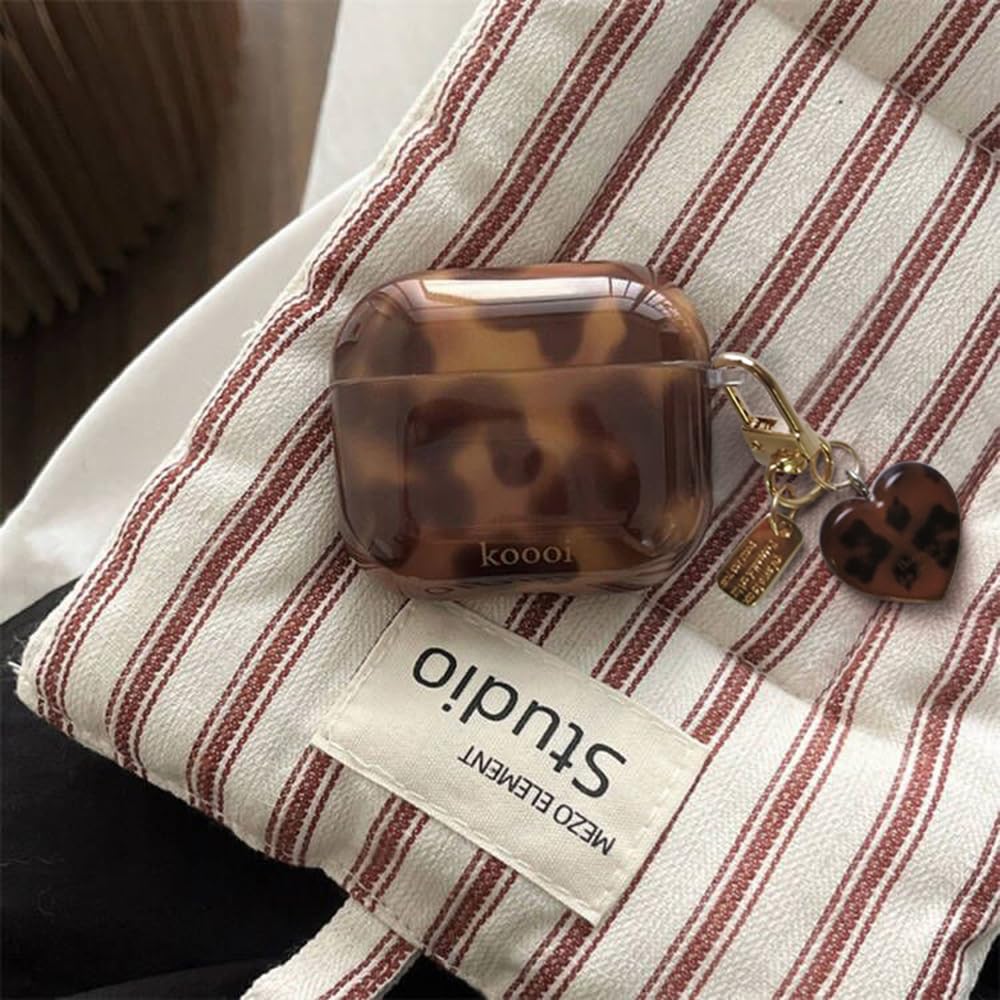 Etui Coque AirPods Pro 3 Génération Antichoc Brun Imprimé Léopard Amber Tortue Pattern Porte-Clés