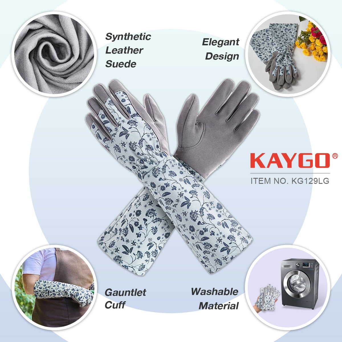 KAYGO Gardening Gloves Long Sleeve for Women Ladies Synthetic Leather Gauntlet, Water Repellent - Image 3