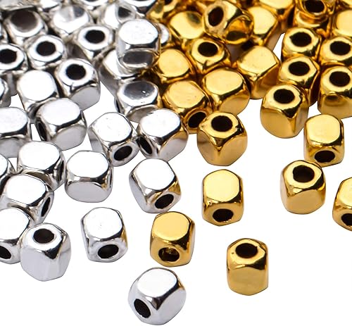 Miniatura 10 de BronaGrand 200 cuentas espaciadoras cuadradas de plata envejecida, cuentas lisas de aleación, cuentas sueltas para pulseras, collares, manualidades,