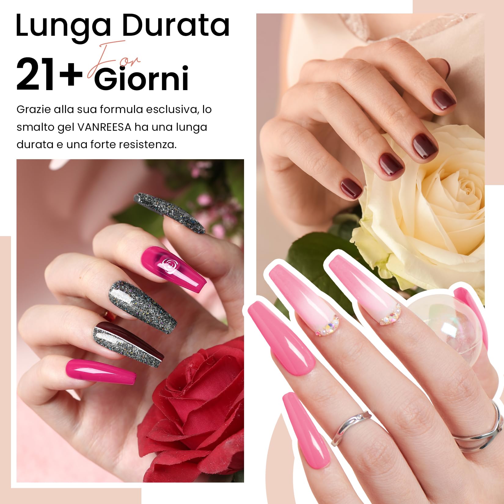 VANREESA 55 Colori Kit Semipermanente Unghie, 77PZ Kit Unghie Gel Completo con Top Base Opaco Brillantini Coat e Lampada UV Led Unghie 48W e Strumenti per Manicure, Set Manicure per Principianti