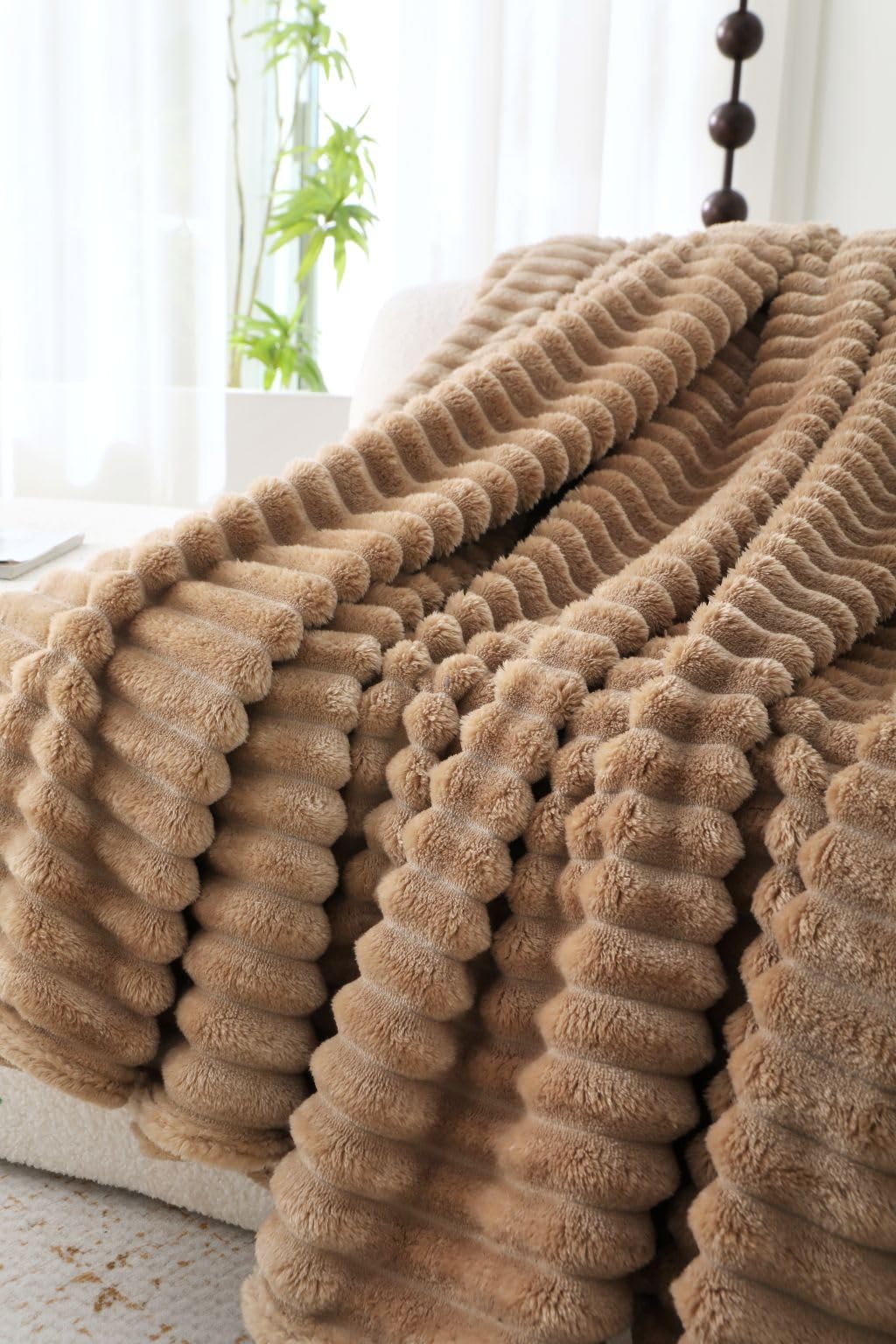 L S U Chunky Ribbed Cord Throw Blanket Fleece Warm Cozy Sofa Bed Throw Double,King Size (king beige)