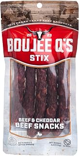 Boujee Q’s Beef Stix - 100% Soft Beef Snack Sticks with Real Cheese & Jalapeños - Smoked Jerky-Style Protein Snack - Gluten-Free, Low Carb, No Sugar, Keto Friendly - Made in USA - 4 oz (4 oz., Beef & Cheddar Beef Sticks)