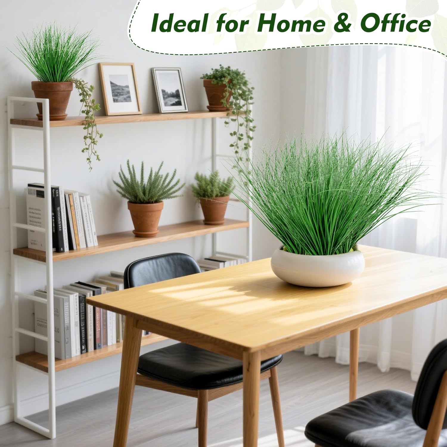 25 Pcs Artificial Wheat Grass - Fake Shrubs Wheat Grass Artificial Greenery Stems Outdoor Faux Green Onion Grass Plants for Indoor Garden Home Office Vase Patio Backyard Decor - Image 2