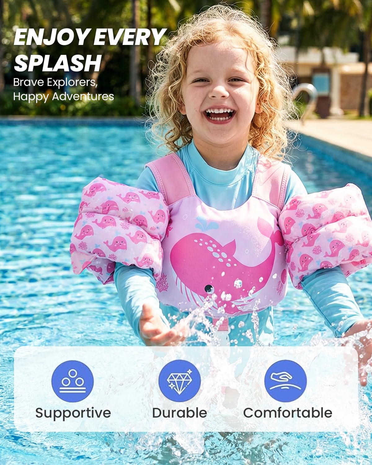 Gogokids Kinder Schwimmweste mit Auftriebs Armbändern, Schwimmhilfe für Kleinkinder mit Verstellbaren Trägern (11-30kg, 1-6 Jahre) | EN13138-1 Zertifiziert für Schwimmunterricht | Für Pool & Strand