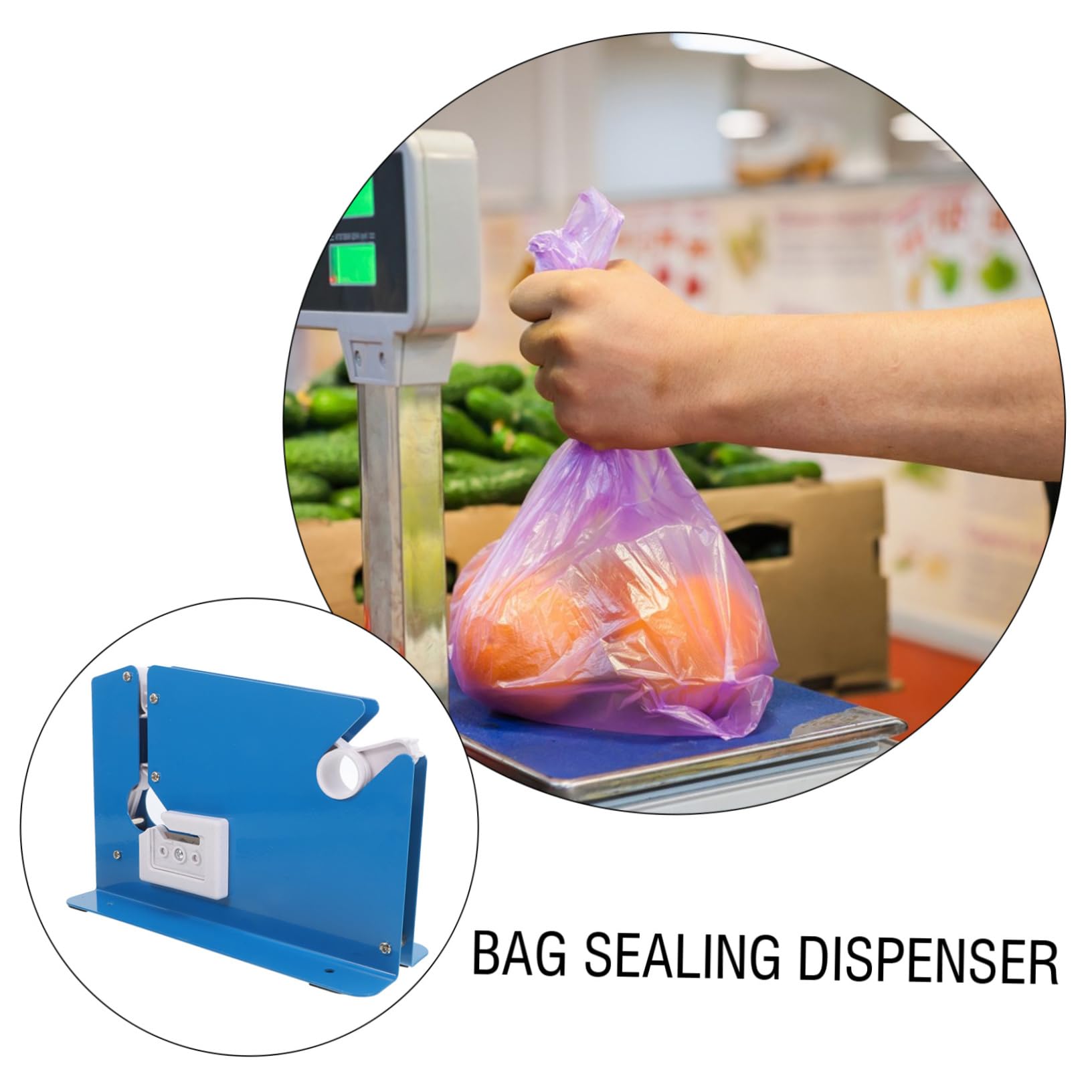 Gatuida Sigillatrice per Sacchetti in Ferro e Plastica Dispenser Nastro Adesivo Blu, Dispositivo Versatile per Sigillatura Sicura di Sacchetti di Prodotti e Verdure in Ristoranti e Case