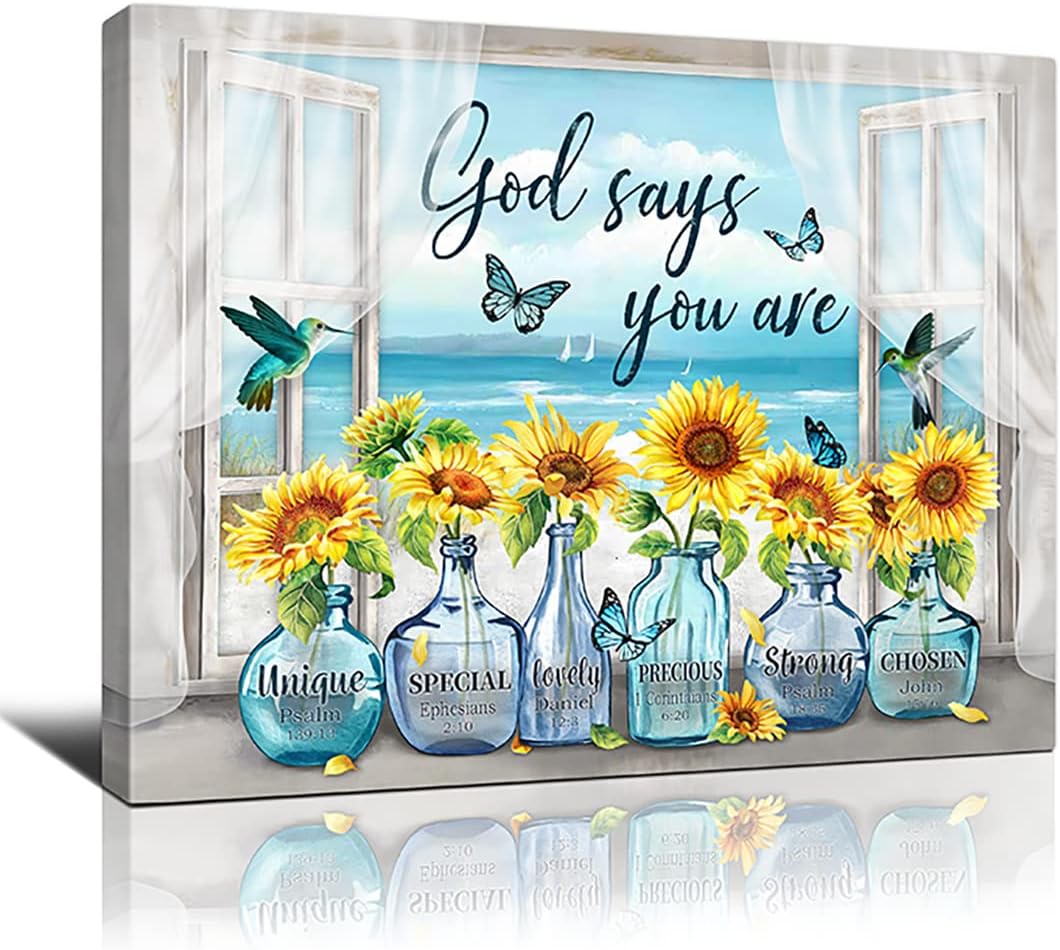 Amazon.com: HANKCLES God Says You Are Wall Art Bible Verse Canvas Beach ...