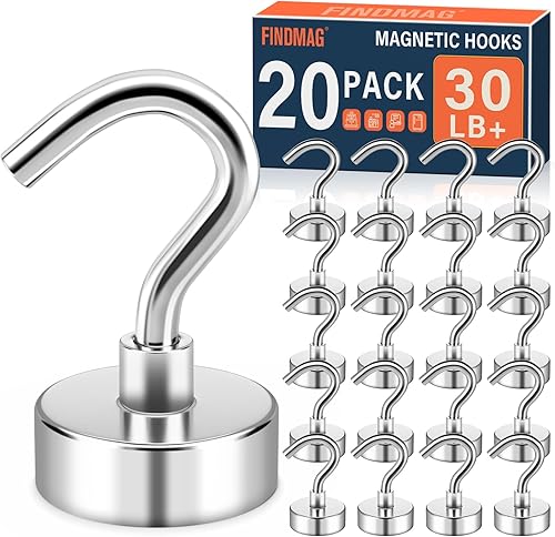 Vista 17 de FINDMAG Paquete de 10 ganchos magnéticos negros, ganchos magnéticos de neodimio de 30 libras para colgar, ganchos magnéticos fuertes con ganchos