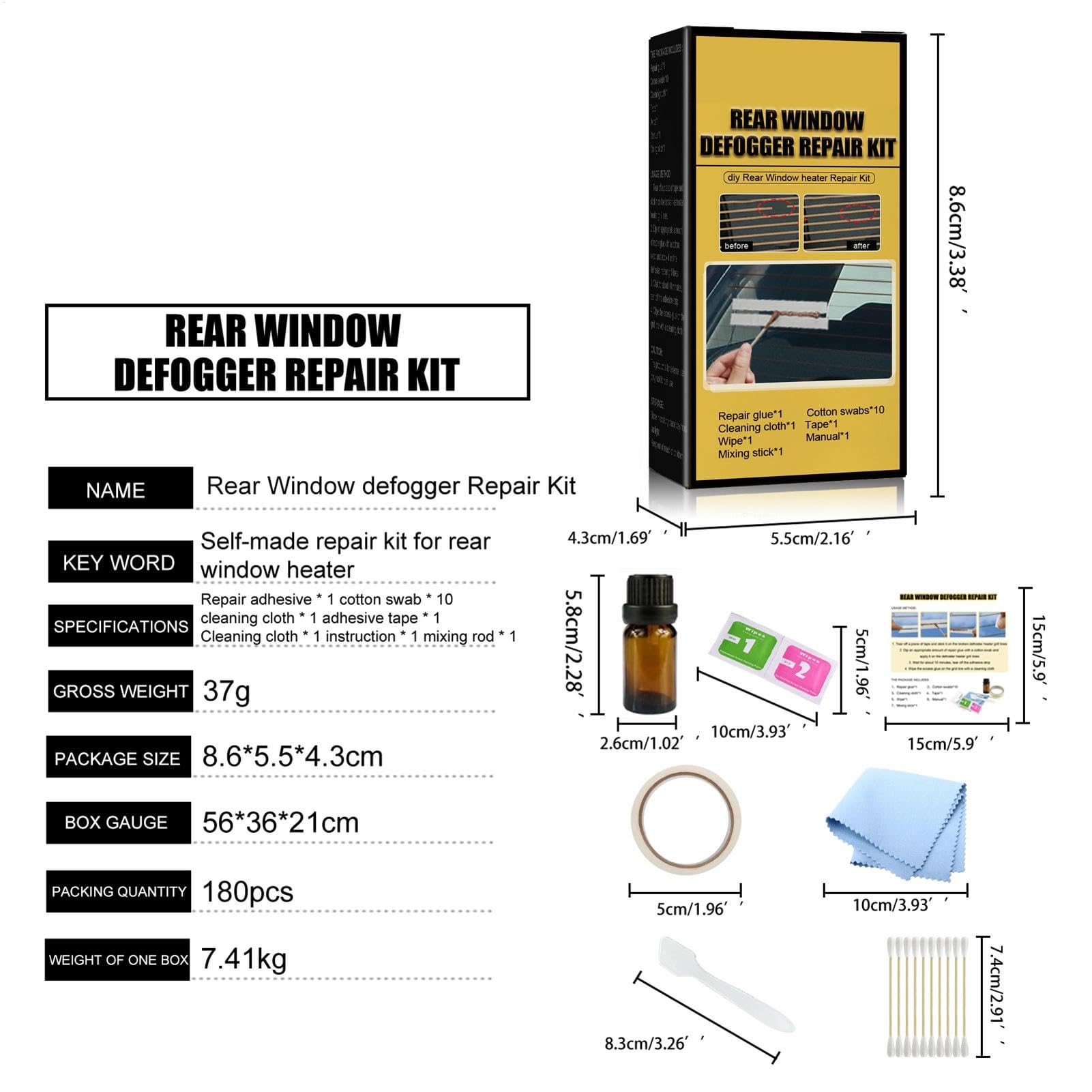 Reparatieset voor het ontdooien van de achterruit, reparatieset voor de achterruit, reparatieset voor verwarmde voorruit, snelle reparatie van ijsroosterlijnen