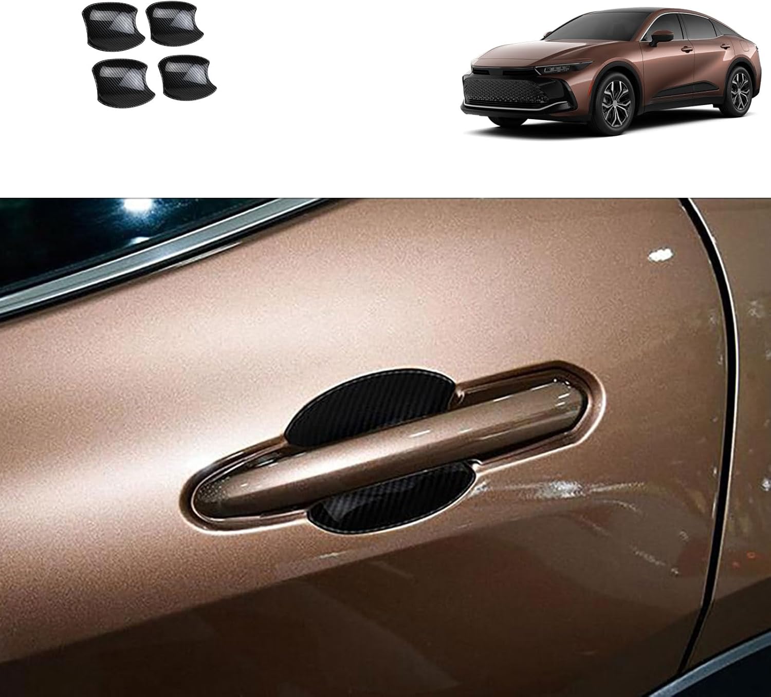 Car Accessories Compatible with Toyota Crown 2023 2024 2025 2026 Exterior Door Handle Bowl Cover Trims Protector Decoration ABS 4PCS(Carbon Fiber Style)