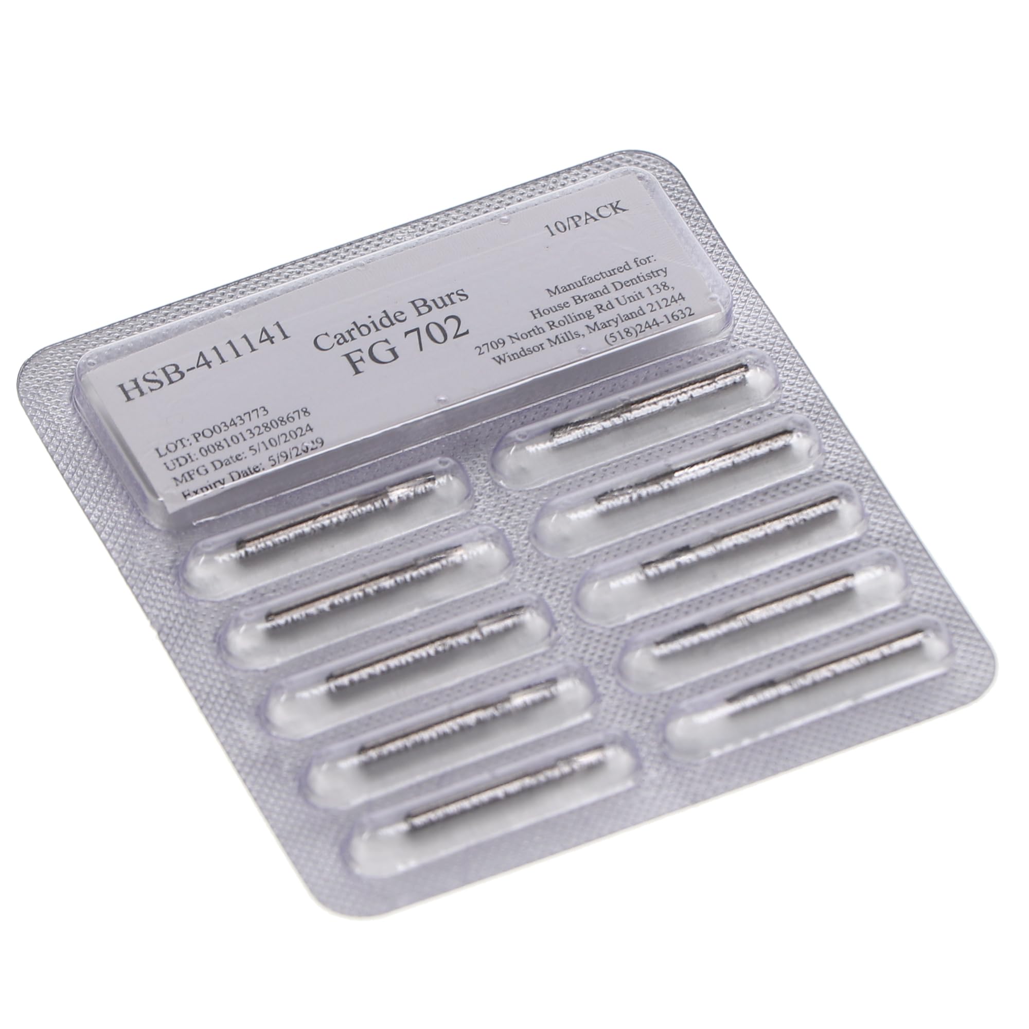House Brand Dentistry 411141 HSB FG #702 Taper Fissure Crosscut Carbide Burs 10/Pk