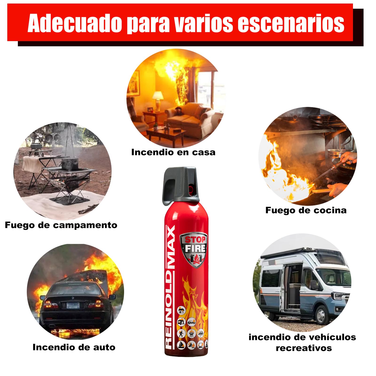 Pequeño extintor de coche, extintor de hogar, extintor de cocina para todos los fuegos, extintor multiusos.4305-6 – Extintor de espuma 750 gramos Espuma apagafuegos AFFF de acción