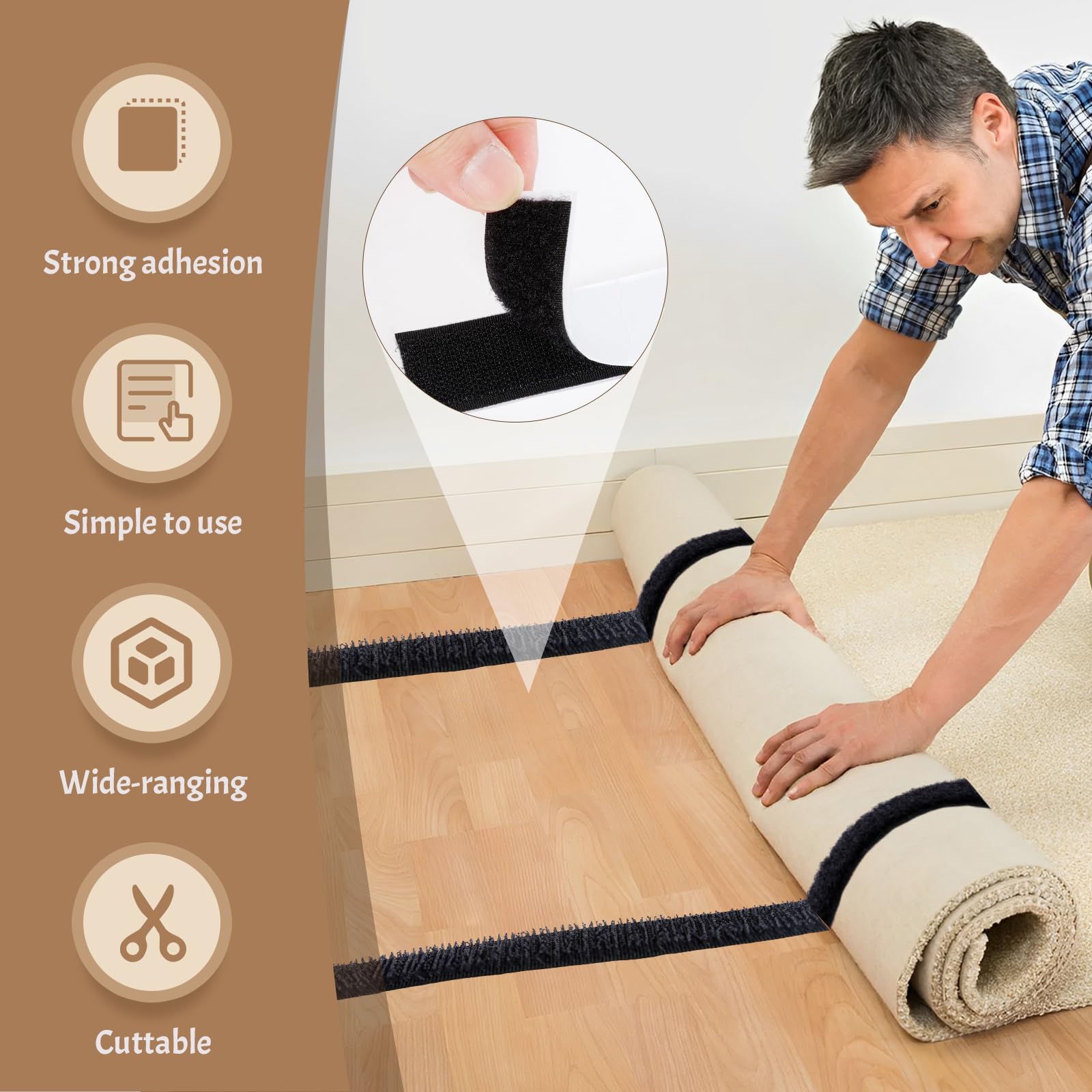 WHSUNVO 2Pcs Self Adhesive Nylon Strips Heavy Duty Sticky Hook and Loop Tape Portable Adhesive Fastening Tape Strips with Adhesive Easy to Cut for Home Office School Car Crafting(Black)