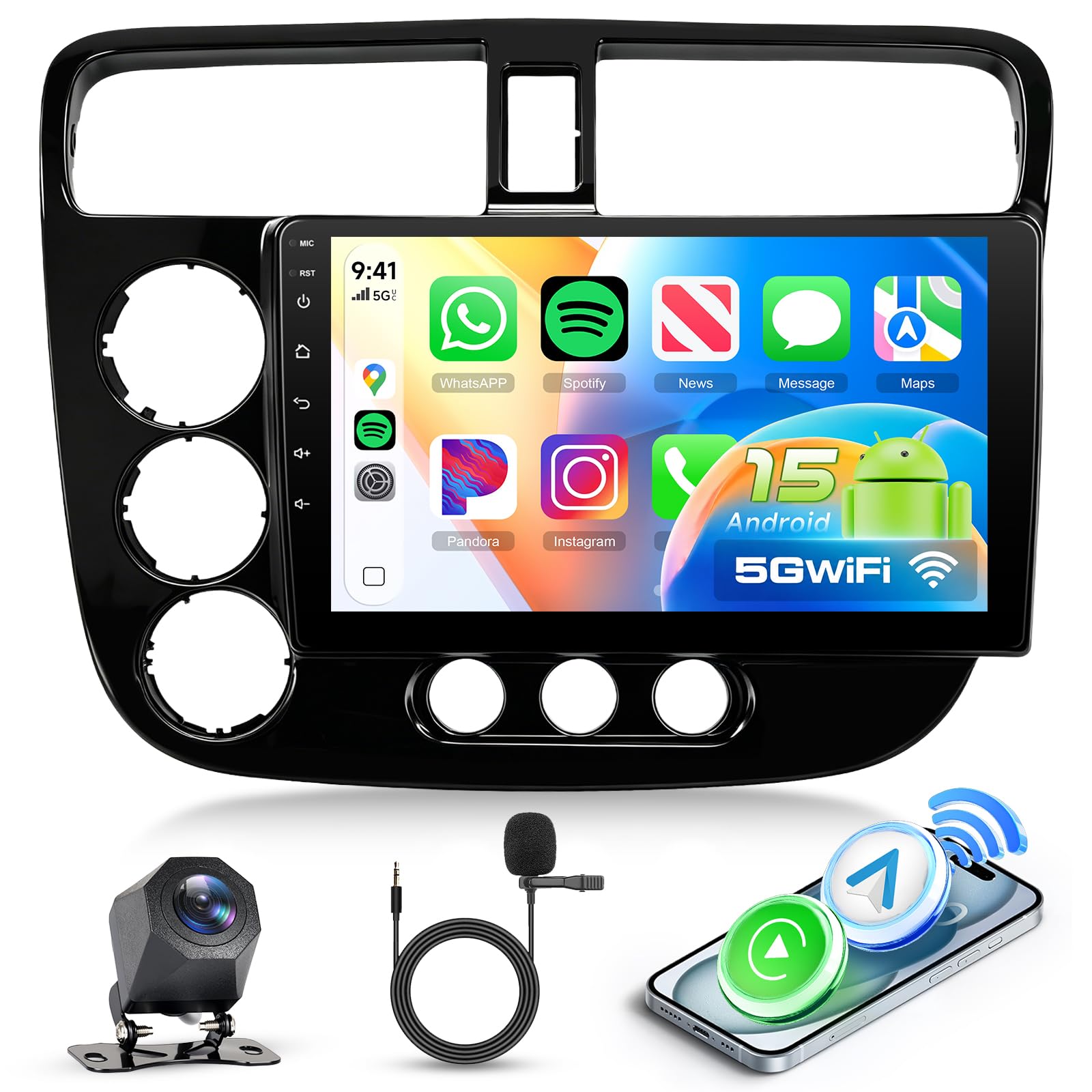 4G 64G 9Inch Car Radio Stereo for Honda Civic 2001-2005 Wireless CarPlay