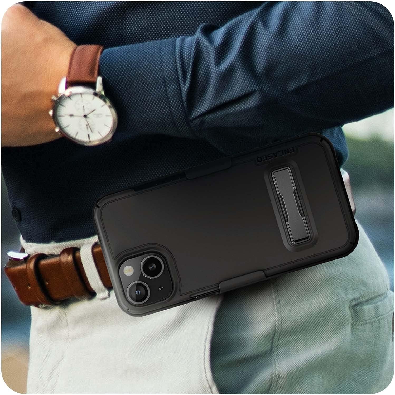 Encased Slimline Designed for iPhone 13 Belt Clip Case with Kickstand (2021) Ultra Thin Cover with Holster (Black) - Image 7