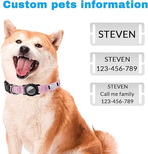 Miniatura 4 de Collar de perro personalizado Airtag con soporte para Airtag, collar de perro Airtag personalizado con nombre y número de teléfono grabados, tela