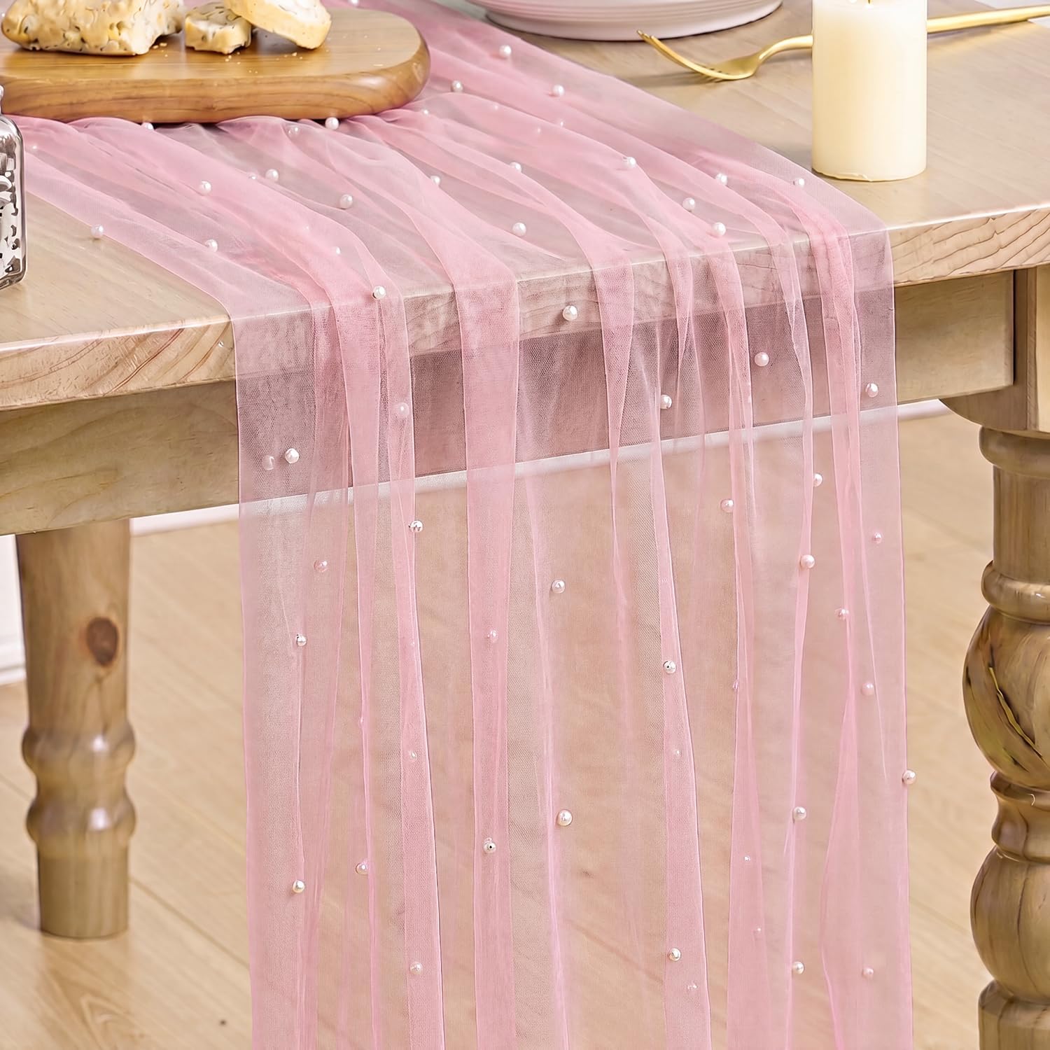 Artoid Mode Pastel Pink Gauze Pearl Valentine's Day Table Runner 70x300 cm โ image 1