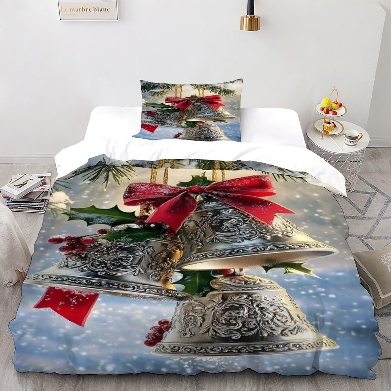 Housse de couette fermeture éclair Noël 135x200cm pour lit simple sans repassage