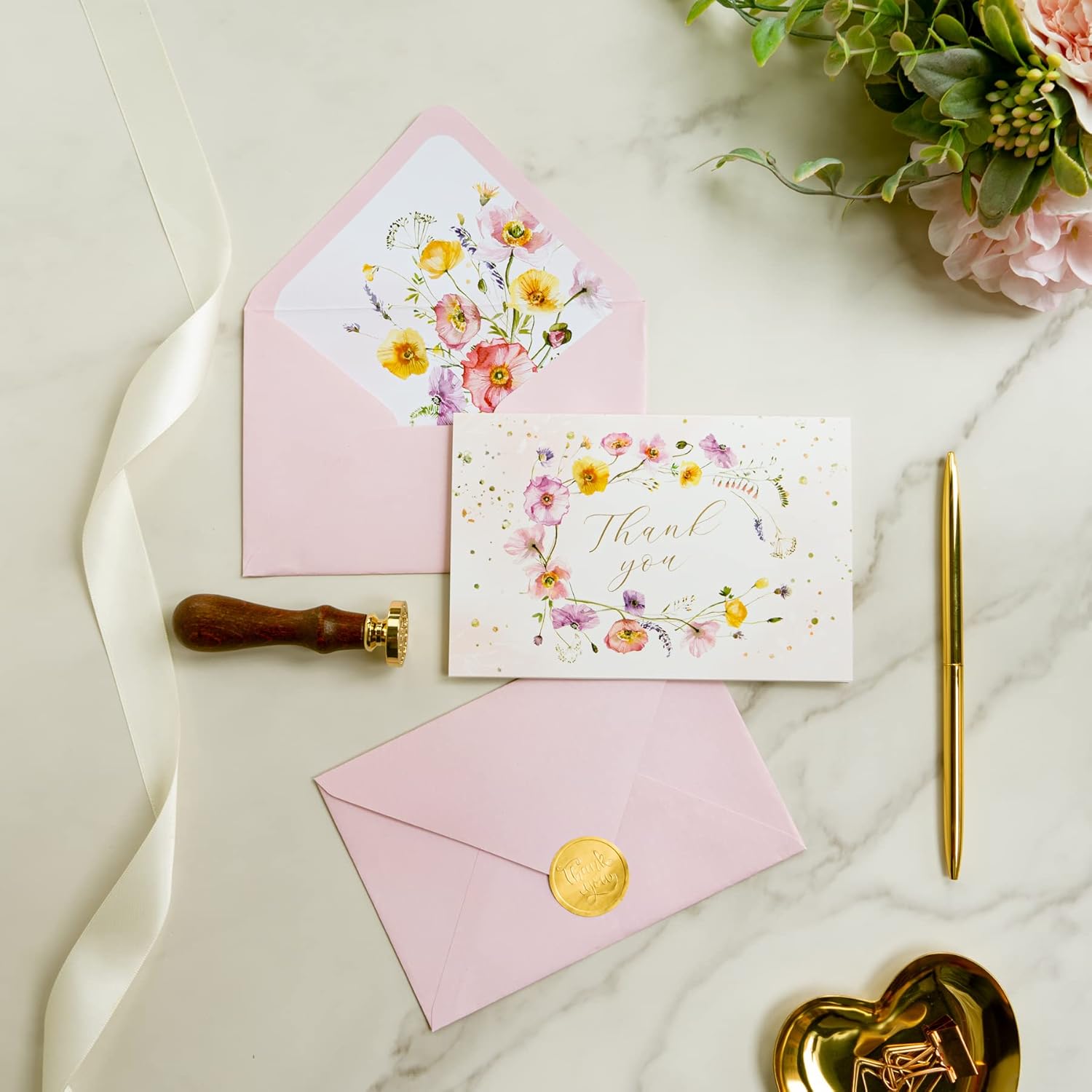 Gooji 4x6 Spring Floral Thank You Cards with Envelopes (Bulk 20-Pack) Bridal Shower Thank You Cards with Envelopes | Birthday Party, Baby Shower, Weddings, Greeting, Blank Notes, Small Business - Image 3