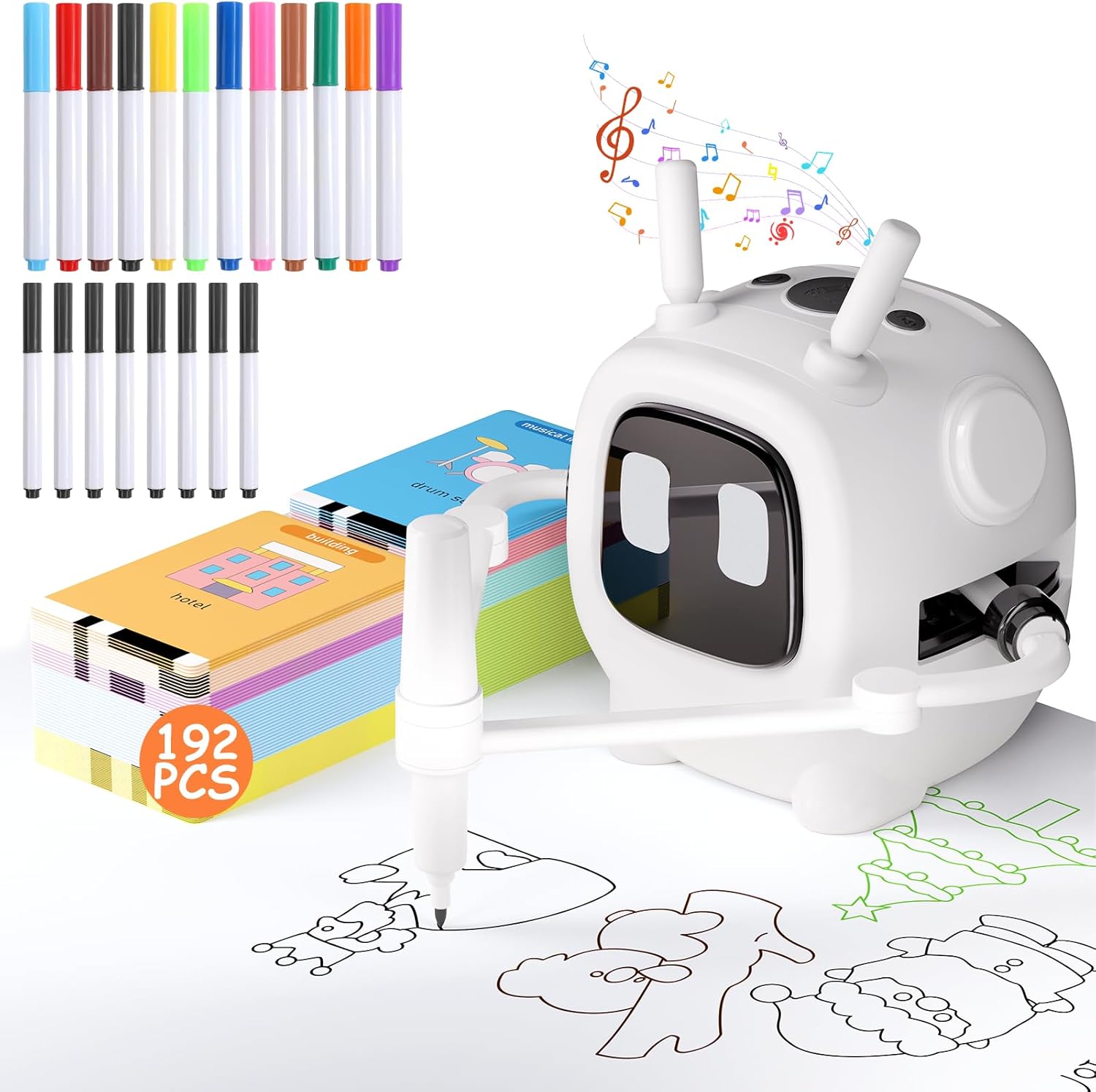 Drawing Robot for Kids: Interactive Educational Toy - Auto Drawing Machine with 192 Cards & 10 Pens - Montessori Learning Gifts for 3-8 Year Old Boys Girls