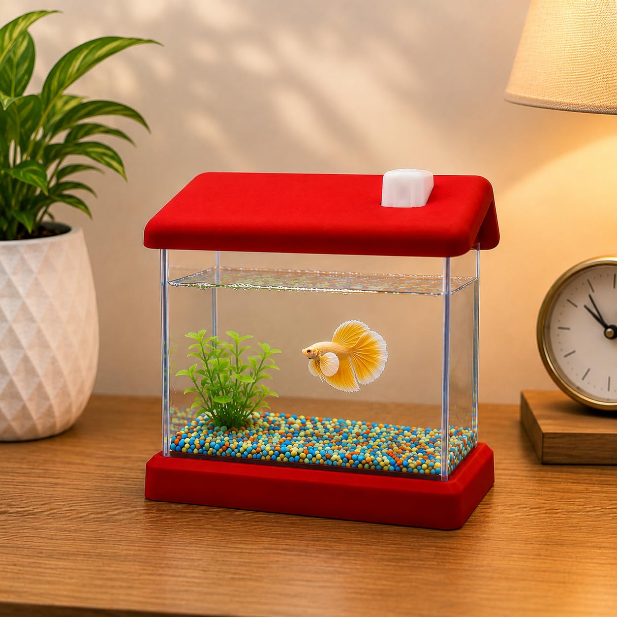 Mini Betta Fish Tank House | Portable Plastic Fish Tank with Removable Top & Base | Air Ventilation Cap | Small Aquarium for Betta Fish, Guppy, Shrimp & Fry | Random Colour-image-5