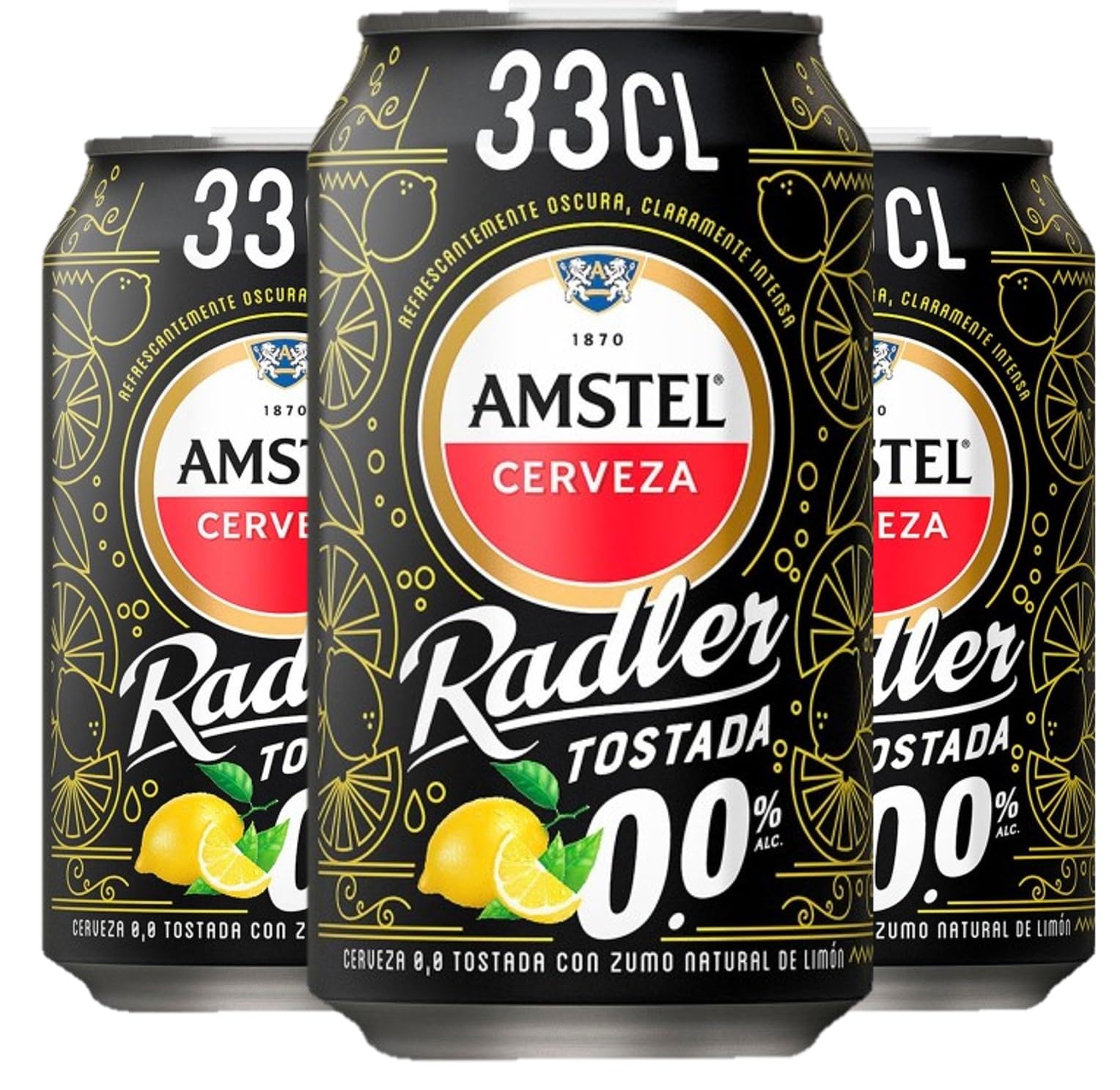 Amstel Radler 0,0 Cerveza Tostada Limon Sin Alcohol Pack 24 x 33cl