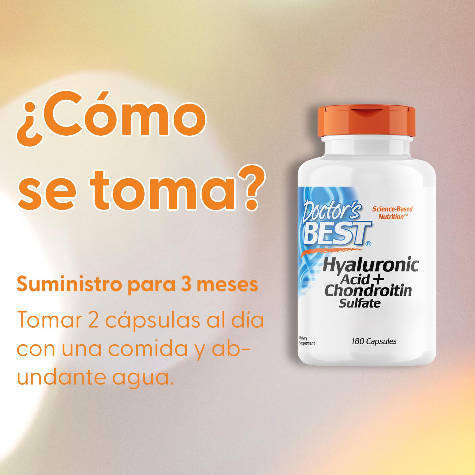 Doctor's Best, Hyaluronic Acid con Sulfato de Condroitina y Colágeno, 180 Cápsulas, Probado en Laboratorio, Sin Gluten, Sin Soja