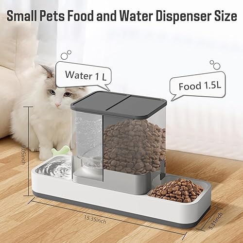 Miniatura 2 de Comedero automático para mascotas pequeñas y dispensador de agua, 2 en 1 por gravedad para gatos, gatos pequeños, medianos y pequeños, juego de