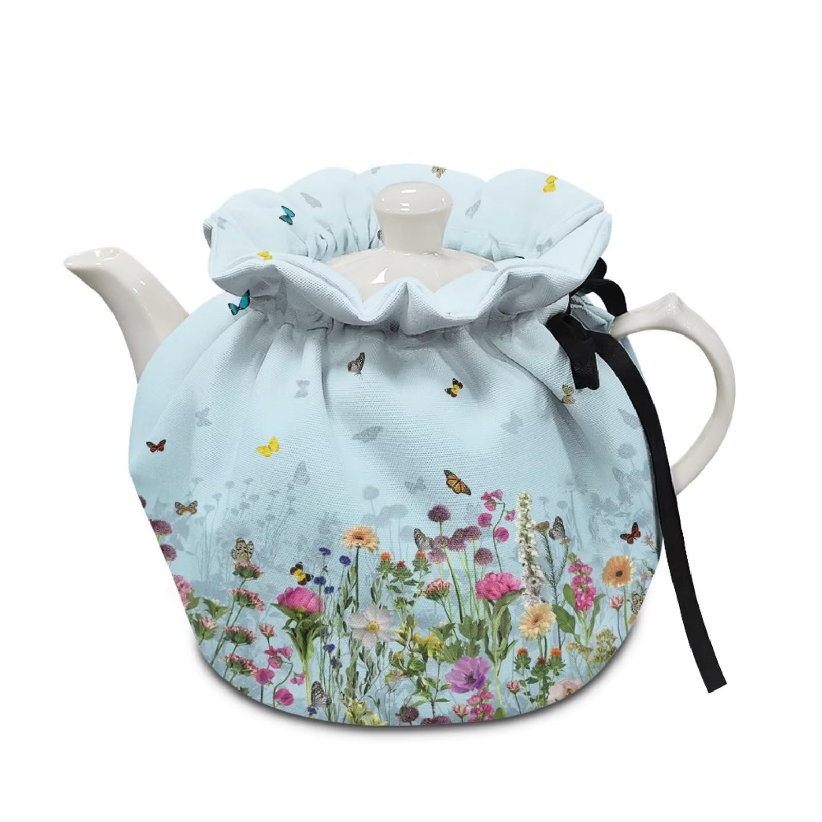 chaqlin Flower Butterfly Pot Tea Cosy Covers Insulated for Kitchen Home Decorative,Portable Blossom Floral Tea Pot Dust Cover Teapot Protector Breakfast Warmer Tea Cosy Jacket
