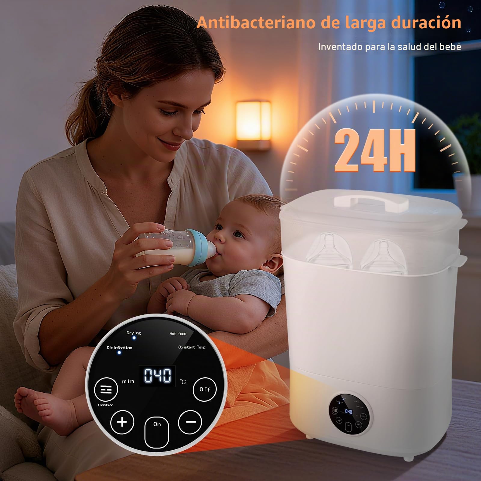 Esterilizador para biberones, botellas de bebé | 5 en 1: esterilización, secado, autoesterilización y secado, calentamiento de alimentos, mantenimiento de botellas calientes, capacidad de 8 botellas