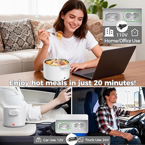 Miniatura 4 de Lonchera eléctrica, calentador de alimentos portátil de 33 onzas, calentamiento rápido de 100 W y acero inoxidable 304 a prueba de fugas, 3 en 1