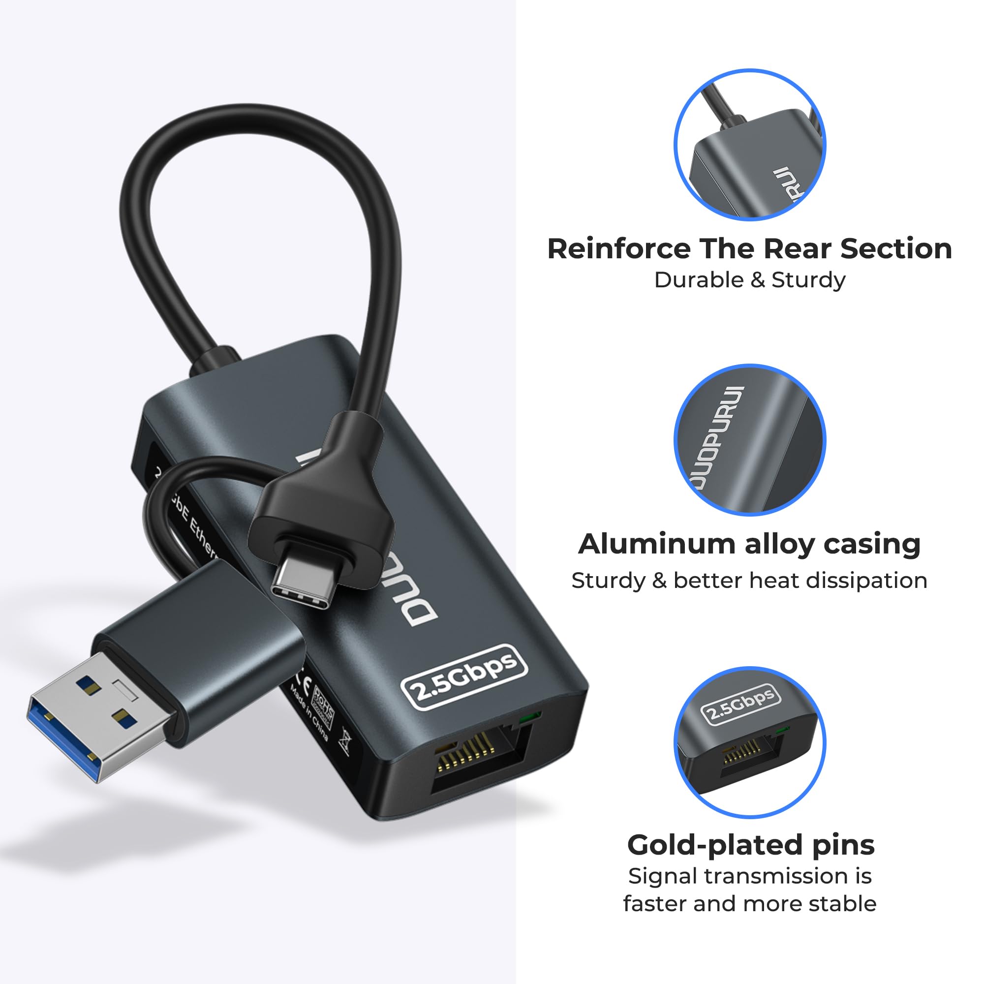 Adattatore da USB a Ethernet, adattatore di rete da USB C a RJ45 2.5 Gigabit LAN, custodia in alluminio, adattatore Ethernet per laptop, MacBook Pro/Air, Surface Pro, iPad, XPS, Windows 11/10