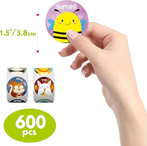 Miniatura 2 de 600 calcomanías redondas de animales, adorables calcomanías de incentivo en 16 diseños, decoración de fiestas, calcomanías motivacionales de