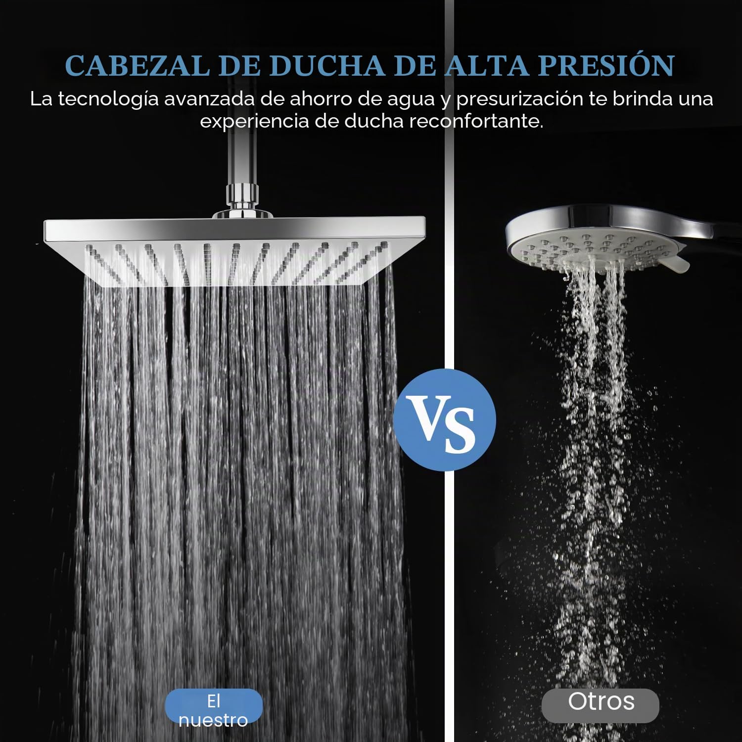 AiQInu Alcachofa de ducha cuadrado de 20cm con efecto lluvia, ajustable, ahorro de agua con boquillas antical, cabezal de ducha de cascada de acero inoxidable, diámetro de 20 cm, Plata